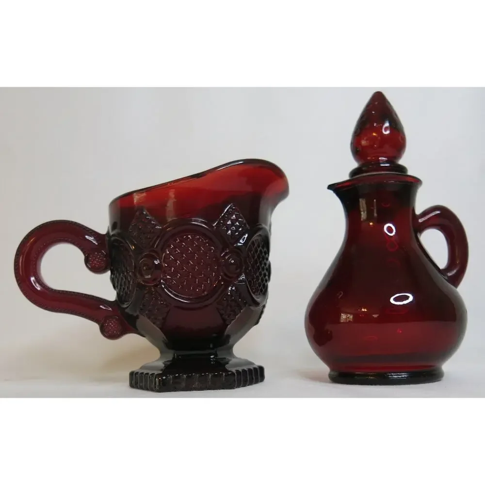 Vintage AVON Cape Cod Ruby Red Glass Cruet Creamer Strawberry Cranberry Retro